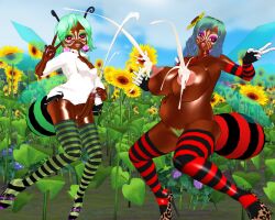 3d armpits bee_girl bimbo bloated_belly cum dark-skinned_female ebonization ejaculation female futanari gyaru gyaru_bee high_heels huge_breasts implied_transformation insect_abdomen insect_girl insect_wings lactation lips makeup mead_(artist) nipples penis pregnant pubic_hair pussy spread_legs thick_thighs tongue_out touhou v wide_hips wriggle_nightbug yuka_kazami