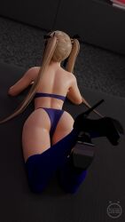 1female 3d blonde_hair dead_or_alive facing_away female female_only high_heels lingerie marie_rose slow_(artist) thighhighs