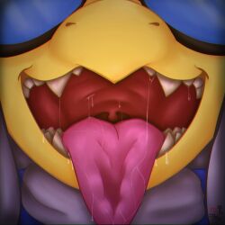 anthro fangs glasses kamek koopa m1ndfvcker macro male male_only mario_(series) mawshot micro nintendo open_mouth prey_pov saliva saliva_on_tongue saliva_string smiling_at_viewer solo_focus tongue_out uvula vore yellow_skin