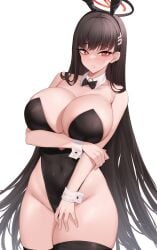 1girls black_hair blue_archive breasts bunny_ears bunny_girl bunnysuit cleavage female hi_res hips huge_breasts kuavera light-skinned_female light_skin long_hair massive_breasts millennium_science_school_student red_eyes rio_(blue_archive) thick_thighs thighs white_pupils wide_hips