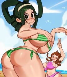 ass asui_tsuyu beach bikini boku_no_hero_academia melonpuff my_hero_academia ochako_uraraka tsuyu_asui uraraka_ochako