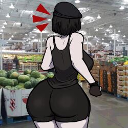 ass back clothed dyingwind female gloves photo_background shop solo thick_ass veronica_(saltynoodles)