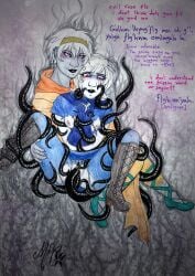 black_lipstick breasts crying crying_with_eyes_open dialogue forced_yuri grey_skin grimdark homestuck incest kink_mom language_barrier lezdom ripped_clothing rose_lalonde roxy_lalonde tears tentacle tentacle_bondage tentacle_rape tentacle_sex text yuri