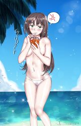 1girls beach belly blush drink duvalie eiyuu_densetsu embarrassed embarrassed_nude_female enf looking_at_viewer navel nude nude_female vanillahare