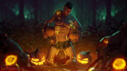 1boy 2022 abs bara barazoku biceps bulge chrisre2021 david_king dbd dead_by_daylight gay halloween hi_res highres male male_focus male_nipples male_only manly muscles muscular muscular_arms muscular_male nipples pumpkin solo solo_male underwear