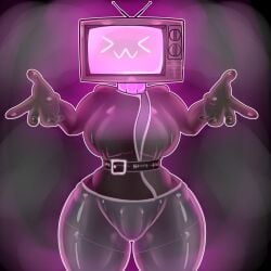 >w< 1girls clothed female female_only female_solo hug object_head screen screen_face screen_head sfcompany1e_(artist) skibidi_toilet solo solo_female television television_screen tight_clothes tight_clothing tv_face tv_head tv_screen tv_woman tv_woman_(skibidi_toilet) tvwoman tvwoman_(skibidi_toilet) woman women