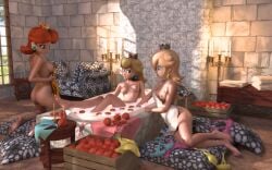 3d apron ass breasts darklordiiid lingerie mario_(series) naked nintendo princess_daisy princess_peach princess_rosalina