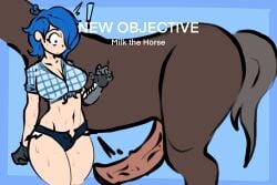 1boy 1girls blue_hair ghastlypann horse horsecock implied_bestiality smg4 tari_(smg4) youtube