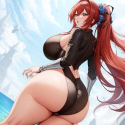 ai_art ai_generated artist_vyisouls big_ass big_breasts black_swimsuit generated red_hair