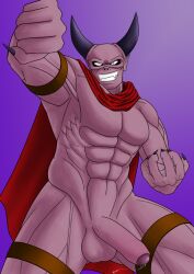 abs balls bodily_fluids demon dragon_quest dragon_quest_xi dripping genital_fluids genitals grin half-erect horn looking_at_viewer male male_only monster mordegon muscular muscular_male pecs penis precum precum_drip smile solo square_enix thewanktuary