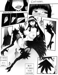 claws comic dialogue fangs feathers female harpy large_breasts masturbation monster_girl monsterification nipples post_transformation pussy shrasik thick_thighs transformation wide_hips wings