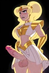 1futa adora ai_generated anonymous_artist armor balls big_penis black_background black_lips black_lipstick blonde_hair blue_eyes bracer futa_only futanari hand_on_hip human large_penis light-skinned_futanari light_skin lipstick long_hair makeup pauldrons penis ponytail she-ra she-ra_and_the_princesses_of_power simple_background skirt solo stable_diffusion standing thick_thighs thin_waist tiara top unknown_artist very_long_hair white_skirt white_top yellow_theme