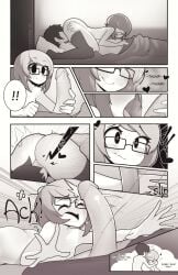 ! <3 1boy 1girls 2019 69_position ass blush cunnilingus cute dick_slap female female_focus fizintine glasses luna_(fizintine) male manga manga_page manga_style monochrome nerdy_female nude nude_female nude_male on_bed penis repost spoken_exclamation_mark tagme thighhighs