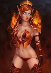 1girls blizzard_entertainment blood_elf cleavage death_knight female female_only fully_clothed gloves june_jenssen lenina light-skinned_female light_skin original_character ponytail revealing_clothes skimpy skimpy_armor skimpy_clothes thighhighs warcraft world_of_warcraft