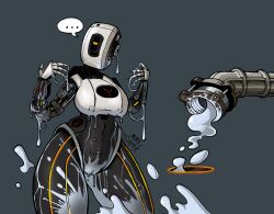 artificial_intelligence big_breasts bodily_fluids bottomless bottomless_anthro breasts camel_toe clothed clothing cum cum_drip cum_in_pussy cum_inside cum_on_body cum_on_breasts cum_on_face dripping female genital_fluids genitals glados humanoid leaking looking_at_hand looking_at_viewer machine portal_(object) portal_(series) pussy pussy_juice pussy_juice_drip pussy_juice_leaking pussy_juice_string robot robot_humanoid robotic_arm slime solo squidking valve