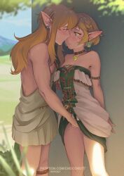 1boy 1girls against_wall archaic_set_(zelda) blonde_hair breasts chocorutt cleavage clothes_lift cute dress dress_lift earrings eye_contact female fingering highres imminent_kiss intimate jewelry link looking_at_another pointy_ears pretty_boy princess_zelda secret_stone short_hair straight tears_of_the_kingdom the_legend_of_zelda wholesome wholesome_sex zelda_(tears_of_the_kingdom)