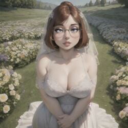 1girls 2023 ai_generated blue_eyes brown_hair cleavage curvy domn family_guy female female_only flowers fully_clothed fully_clothed_female glasses grass meg_griffin solo solo_female straight_hair tko-san wedding_dress