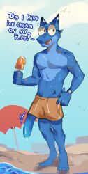 1boy 2023 3_toes 5_fingers ? anthro anthro_only armwear athletic athletic_anthro athletic_male beach beach_background beach_umbrella big_penis bird blue_body blue_foreskin blue_penis blue_skin bottomwear briefs bulge bulge_through_clothing clothes clothing cloud clouds dialogue digital_drawing_(artwork) digital_media_(artwork) digitigrade dragon drawstring drawstring_bottomwear english_text eyewear foreskin fungirussy genitals glasses hand_on_hip holding humanoid_genitalia humanoid_penis ice_cream ice_cream_drip koboldnerd long_penis male male_only motion_lines open_mouth pants partially_retracted_foreskin penis penis_through_bottomwear penis_through_leghole poking_out robin_(koboldnerd) sand semi-erect shirtless shorts solo speech_bubble square_glasses standing sweat sweatdrop sweating sweaty swimming_trunks swimsuit swimwear tail talking talking_to_viewer teeth text tongue topless topless_anthro topless_male umbrella unaware uncircumcised veiny veiny_penis watch water wave waves