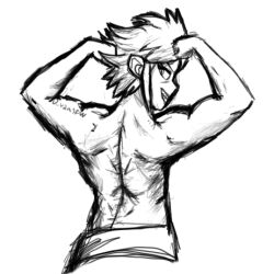 _vansfw back back_muscles back_view brawlhalla doodle muscles muscular muscular_back muscular_female petra_(brawlhalla) sketch spiky_hair