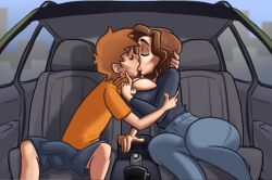 breadman_games brown_hair car demon_deals huge_breasts incest kissing leslie_gates mother_and_son