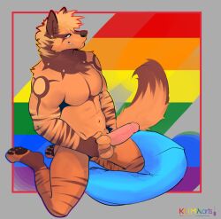 1boy anthro gay hi_res hyena kumalowner lgbt_pride male mammal masturbation pride_color_background pride_color_flag pride_colors ronnoyeen simple_background solo