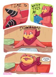 anthro clothing comic female generation_1_pokemon genitals goopyarts hi_res leggings legwear mostly_nude nintendo pink_body pokemon pokemon_(species) pussy slightly_chubby slowpoke tammy_(goopyarts) text thick_thighs thigh_highs wide_hips yadon