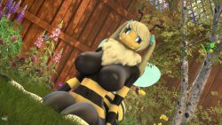 3d_(artwork) 4k abby_(donglysfm) absurd_res anthro arthropod backyard bee big_breasts breasts digital_media_(artwork) donglysfm female flower hi_res hymenopteran insects neck_tuft nipples nude outside plant revamped_anthros solo source_filmmaker tongue tongue_out tuft twintails wings