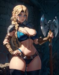 1girls abs absurdres aged_up ai_generated armor armored_bikini astrid_hofferson athletic athletic_female axe big_breasts bikini bikini_armor blonde_hair blue_bikini blue_bikini_top blue_eyes blue_panties boobs braid braided_hair braids breast breasts cleavage confident curvaceous curvy curvy_body curvy_female curvy_figure cute dreamworks exposed exposed_midriff exposed_torso female female_only hair_over_shoulder hand_on_hip headband holding_object holding_weapon hourglass_figure how_to_train_your_dragon huge_breasts inner_sideboob legs light-skinned_female light_skin long_hair looking_at_viewer midriff partially_clothed partially_clothed_female partially_nude shoulder_pads skizzen skulls solo solo_female thick_thighs thigh_gap thighs thin_waist torso viking voluptuous voluptuous_female warrior wide_hips