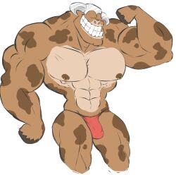 1boy abs anthro anthro_only biceps bovid bovine brown_body brown_fur brown_nipples bulge bull closed_eyes dullvivid front_view fur furry furry_only helmet hi_res hooves horns male male_only mammal mario_(series) muscular muscular_anthro muscular_arms muscular_legs muscular_male muscular_thighs navel nintendo nipple_piercing nipples pecs piercing red-brief_j simple_background smile solo teeth thong underwear underwear_only wario_(series) wario_world white_background