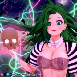 abby_(igneuzz) bat beetlejuice beetlejuice_(character) big_breasts black_boots black_tie breasts genderswap_(mtf) green_eyes green_hair igneuzz light-skinned light-skinned_female light_skin long_hair rule_63 stockings tagme thick_thighs thighs tie