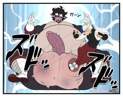 anthro ballbusting balls big_balls canid canine canis cock_and_balls_torture duo fox genital_torture genitals hi_res huge_balls hyper hyper_balls hyper_genitalia male male/male mammal overweight overweight_male penis superchub thewilldpink wolf