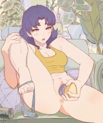 1girls 2023 animated anus barefoot big_breasts blue blue_eyes blue_hair clitoral_hood dildo feet female_only gif katsuragi_misato litsilium looking_pleasured masturbation misato_katsuragi neon_genesis_evangelion one_leg_raised one_leg_up panties panties_around_leg pussy sex_toy solo solo_female tank_top thick_thighs toenail_polish toes uncensored vaginal_penetration