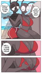 anthro beach behind_rock cute glasses grabbing_breasts happy_people holly_(idolomantises) idolomantises married_couple red_bra red_swimwear tired_eyes wings