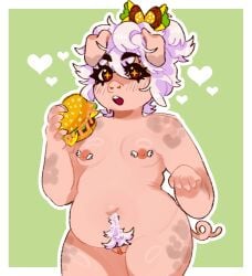 bow burger cherubicchubs chubby chubby_female furry furry_ears furry_female furry_only furry_tail oc original original_character pierced_nipples piercing piercings pig pig_ears pig_girl pig_nose pigtail pubic_hair simple_background