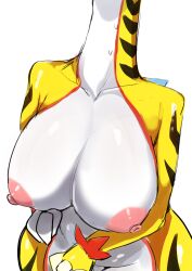 ancient_pokemon anthro big_breasts breasts color female female_only furry generation_9_pokemon hi_res huge_breasts long_neck mammal menyang my700 nintendo nipples paradox_pokemon pink_nipples pokémon_(species) pokemon raging_bolt sagging_breasts takeruraiko unseen_female_face voluptuous white_body wide_hips yellow_fur