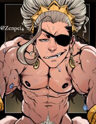 1boy 2023 abs bara barazoku biceps buddha_(shuumatsu_no_valkyrie) completely_nude gay hi_res highres long_hair looking_at_viewer male male_focus male_nipples male_only male_pubic_hair manly muscles muscular muscular_arms muscular_male nipples no_visible_genitalia nude pecs record_of_ragnarok shuumatsu_no_valkyrie solo solo_male teeth teeth_visible zenpei zenpei4