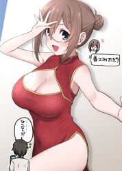 big_breasts chinese_clothes chinese_dress cleavage cleavage_cutout dress hand_on_head ikari_manatsu kamihira_mao no_panties original