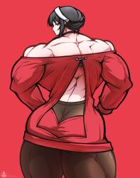 1girls back black_hair extreme_muscles female female_only human muscles muscular_female roneesan solo spy_x_family thick_thighs yor_briar