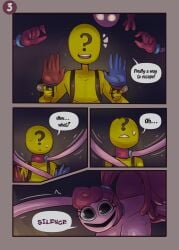 1boy1girl absurd_res belty42 comic comic_page comic_panel hi_res living_toy mommy_long_legs page_3 pink_body poppy_playtime protagonist_(poppy_playtime) text yellow_body