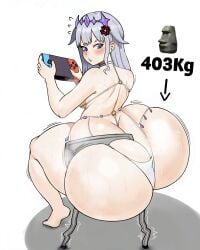 1female 1girls 2023 absurd_res accessory ai_assisted ass_cleavage big_ass big_thighs bikini bottom_heavy bubble_butt butt_crack caucasian chair chair_breaking commission commissioner_upload confused_look crown crystal gaming hololive hololive_english hololive_english_-advent- huge_ass hyper koseki_bijou monkechrome monochrome_ai moyai png purple_crystal purple_eyes silver_hair sitting sitting_on_chair small_breasts steam stuck stuck_in_chair sweat sweatdrop switch_console virtual_youtuber