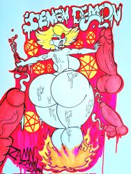 ass big_penis breasts busty cum cum_on_ass cum_on_body curvy demon demon_girl female hazbin_hotel huge_ass katie_killjoy multiple_penises naked nude nutboiart8008 partial_male thick_ass thick_thighs traditional_media_(artwork) zamn!