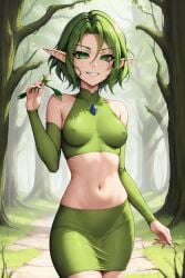 1girls 2:3 2:3_ratio absurd_res absurdres ai_generated elf_ears erect_nipples erect_nipples_under_clothes eyebrows_visible_through_hair female female_only forest forest_background green_eyes green_hair hd hi_res high_resolution highres hylian_r34 kokiri nature nature_background nipples_visible_through_clothing nympho ocarina_of_time outdoors outside saria smiling smiling_at_viewer solo the_legend_of_zelda the_legend_of_zelda:_ocarina_of_time tight_clothing unstable_diffusion wooded_area