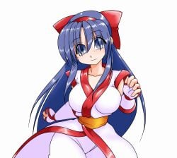 1girls ainu_clothes big_breasts blue_eyes blue_hair breasts busty child_bearing_hips curvy female female_only fingerless_gloves gloves hair_ribbon highres king_of_fighters large_breasts legs long_hair looking_at_viewer nakoruru ribbon samurai_shodown smile snk thick_thighs thighs voluptuous wide_hips