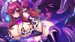 bikini cow_print horns huge_breasts huge_thighs osiimi red_hair tail