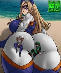 1boy 2girls ass athletic_female backboob big_ass big_breasts big_butt blonde_hair blue_eyes boku_no_hero_academia eye_mask eyebrows fat_ass female_human fit_female giant_ass giant_breasts giantess grey_fur hero_outfit_(mha) huge_ass huge_breasts human izuku_midoriya kemonomimi large_ass large_breasts laying_down leotard light-skinned_female light_skin long_hair looking_back macro mature_female midoriya_izuku miruko mount_lady muscular_female my_hero_academia nipple_bulge plump_ass red_eyes rumi_usagiyama shosho_oekaki size_difference superhero_costume superheroine takeyama_yuu thick_ass thick_thighs thighs tight_clothing usagiyama_rumi white_hair wide_hips yuu_takeyama