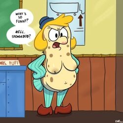 anthro breasts completely_nude fat female fish mrs._puff pufferfish pussy spongebob_squarepants theenfman unaware