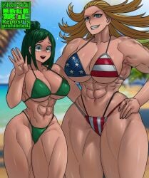 1milf 2girls abs alternate_body_build alternate_body_type american_flag_bikini athletic_female big_breasts bikini bikini_bottom bikini_top blonde_hair blue_eyes boku_no_hero_academia breasts cathleen_bate cleavage female female_abs female_only fit_female green_bikini green_hair inko_midoriya large_breasts layered_bikini long_hair looking_at_viewer milf muscular_female my_hero_academia navel shosho_oekaki star_and_stripe_(my_hero_academia) string_bikini thick_thighs thighs toned_female wide_hips