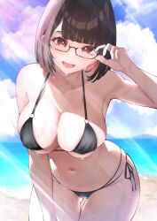 1girls armpits bare_armpits bare_shoulders beach belly_button big_breasts bikini black_bikini black_hair bob_cut cleavage clouds exposed_shoulders exposed_torso glasses hego_0102 looking_at_viewer navel nijisanji pink_hair sand seto_miyako short_hair solo solo_female solo_focus swimsuit swimwear two_tone_hair virtual_youtuber water wet wet_body wet_skin