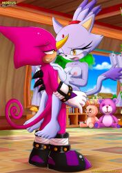 1boy1girl bbmbbf blaze_the_cat espio_the_chameleon forehead_jewel furry furry_only looking_at_partner mobius_unleashed palcomix small_breasts sonic_(series) sonic_the_hedgehog_(series)