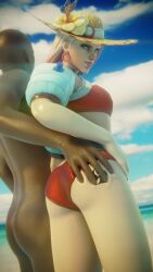 1boy 1girls 3d ashe_(overwatch) beach bikini dark-skinned_male dark_skin imminent_sex interracial light-skinned_female light_skin overwatch overwatch_2 poolside_ashe qos queen_of_spades summer tattoo